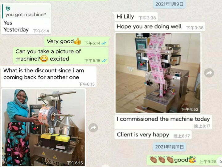 the feedback of Taizy granule packing machine