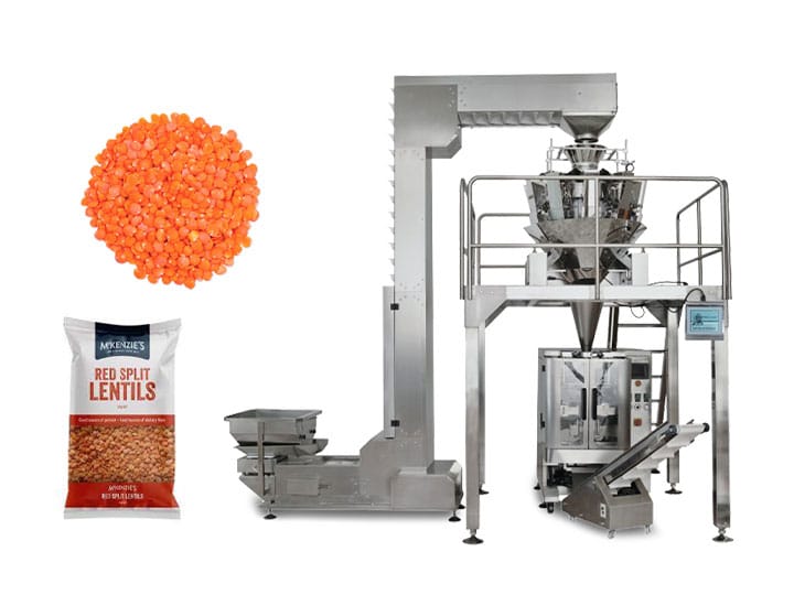 Multihead weigher packing machine for lentils